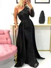 Ball Gown One Shoulder Lace Satin Sweep Train Prom Dresses #Milly020113555