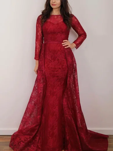 Sheath/Column Scoop Neck Lace Detachable Prom Dresses #Milly020113560