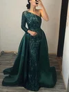 Ball Gown One Shoulder Satin Sequined Sweep Train Sequins Prom Dresses #Milly020113566