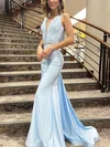 Sheath/Column V-neck Jersey Sweep Train Prom Dresses With Beading #Milly020113568
