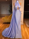 Trumpet/Mermaid High Neck Satin Sweep Train Prom Dresses With Ruffles #Milly020113580