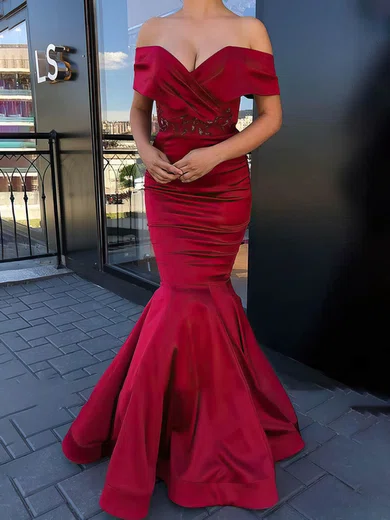 Mermaid Off-the-shoulder Satin Prom Dresses With Appliques #Milly020113592