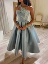 Ball Gown One Shoulder Satin Ankle-length Prom Dresses With Appliques Lace #Milly020113620
