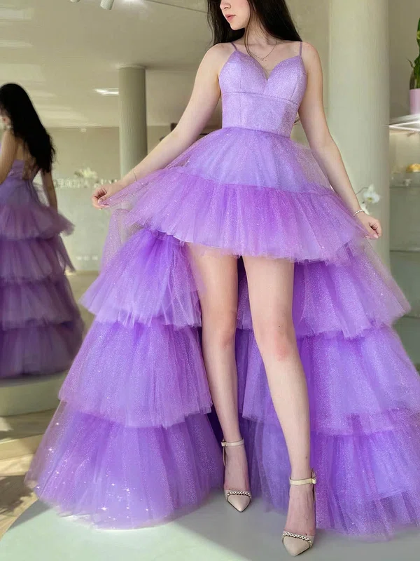 Ball Gown/Princess Asymmetrical V-neck Glitter Tiered Prom Dresses #Milly020113621