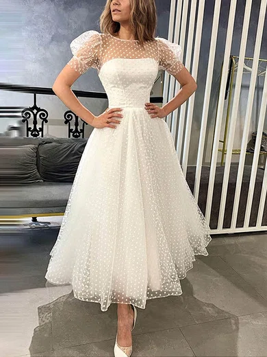 A-line Scoop Neck Tulle Ankle-length Prom Dresses #Milly020113624