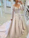 Princess Off-the-shoulder Tulle Sweep Train Prom Dresses With Appliques Lace #Milly020113640
