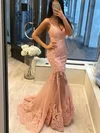 Trumpet/Mermaid Sweep Train V-neck Tulle Appliques Lace Prom Dresses #Milly020113641