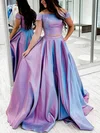 Princess Off-the-shoulder Satin Sweep Train Prom Dresses With Pockets #Milly020113646