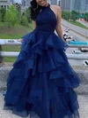 Princess Halter Lace Tulle Floor-length Prom Dresses With Cascading Ruffles #Milly020113649
