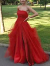 A-line Strapless Tulle Floor-length Prom Dresses With Split Front #Milly020113650