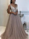 Princess V-neck Tulle Sweep Train Prom Dresses With Beading #Milly020113652