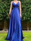 A-line V-neck Silk-like Satin Floor-length Prom Dresses With Ruffles #Milly020113653
