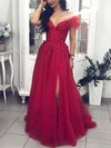 A-line Off-the-shoulder Tulle Floor-length Prom Dresses With Feathers / Fur #Milly020113657