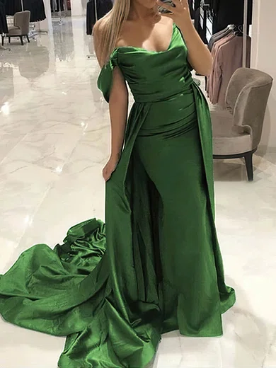 Sheath/Column Off-the-shoulder Silk-like Satin Detachable Prom Dresses #Milly020113671