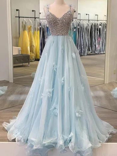Ball Gown V-neck Chiffon 3D Floral Prom Dresses With Beading #Milly020113684