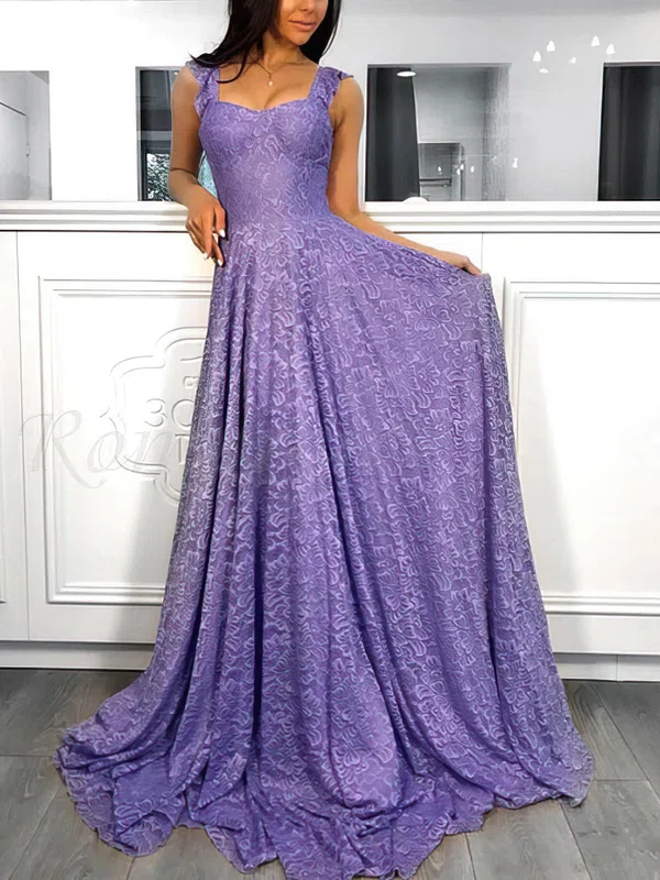 A-line Sweetheart Lace Sweep Train Prom Dresses #Milly020113685