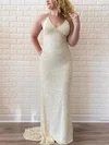 Sheath/Column V-neck Sequined Sweep Train Prom Dresses #Milly020113688