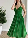 A-line V-neck Velvet Tea-length Prom Dresses With Split Front #Milly020113704