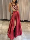 A-line Scoop Neck Satin Floor-length Prom Dresses With Pockets #Milly020113708