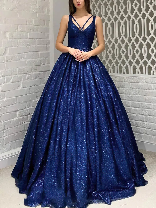 Ball Gown V-neck Glitter Sweep Train Prom Dresses #Milly020113709
