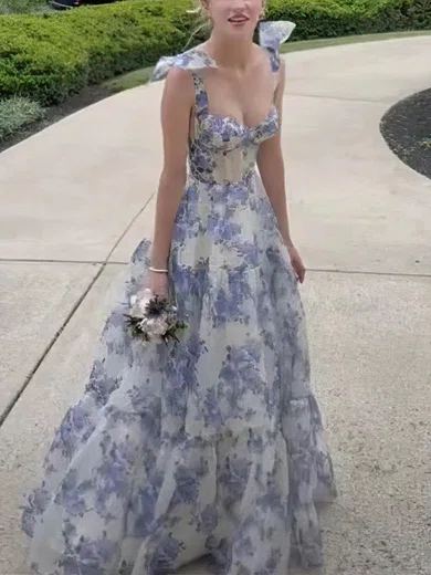 Blue and white store flower prom dress