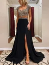 A-line V-neck Chiffon Sweep Train Prom Dresses With Split Front #Milly020113716