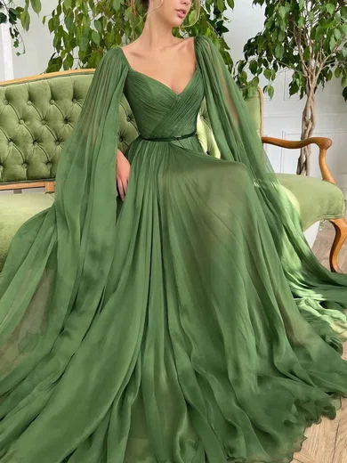 Ball Gown V-neck Chiffon Prom Dresses With Ruched #Milly020113727