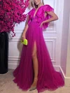Ball Gown/Princess V-neck Tulle Sweep Train Prom Dresses With Split Front #Milly020113731