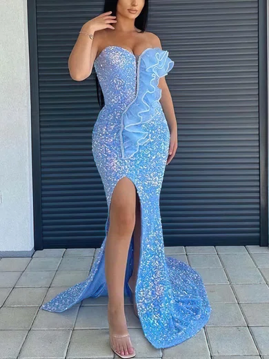 Trumpet/Mermaid Sweetheart Sequined Sweep Train Prom Dresses With Split Front #Milly020113734