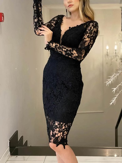Black Lace Long Sleeves Bodycon Midi Dress #Milly020113738