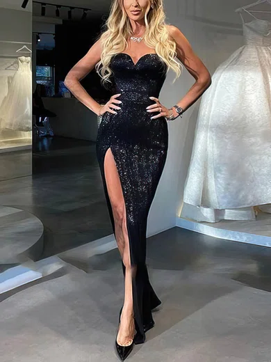 Sheath Column Sweetheart Black Sequin Prom Dress With Slit Sheath Column Sweetheart Black Sequin Prom Dress With Slit