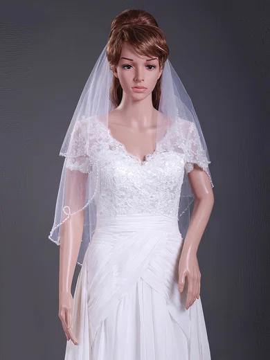 Two-tier Elbow Wedding Veils with Beaded Edge #1430079