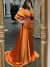 Sheath/Column V-neck Silk-like Satin Sweep Train Prom Dresses With Beading #Milly020113743