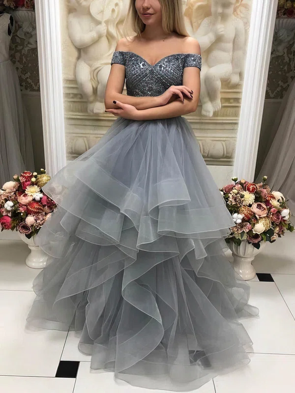 Princess Off-the-shoulder Tulle Floor-length Prom Dresses With Beading #Milly020113752