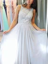 A-line Scoop Neck Lace Chiffon Floor-length Prom Dresses With Sashes / Ribbons #Milly020113755