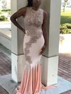 Trumpet/Mermaid Scoop Neck Tulle Jersey Floor-length Prom Dresses With Beading #Milly020113762