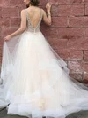 Princess V-neck Tulle Sweep Train Prom Dresses With Beading #Milly020113771