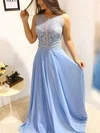 A-line Scoop Neck Chiffon Floor-length Prom Dresses With Beading #Milly020113772