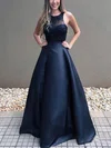 A-line Scoop Neck Satin Floor-length Prom Dresses With Beading #Milly020113790