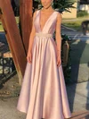 A-line V-neck Satin Floor-length Prom Dresses With Beading #Milly020113796