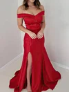Trumpet/Mermaid Off-the-shoulder Satin Sweep Train Prom Dresses With Split Front #Milly020113815