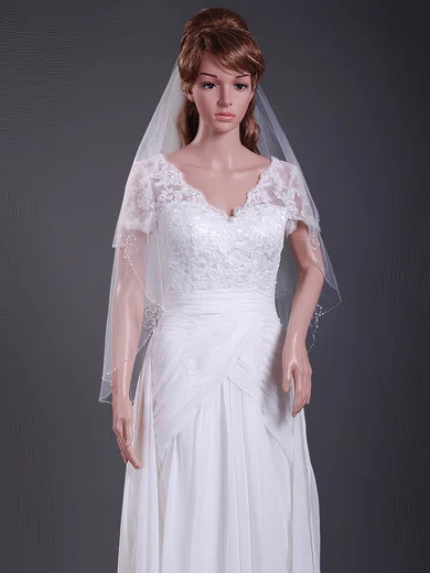 Two-tier Elbow Wedding Veils with Beaded Edge #1430089