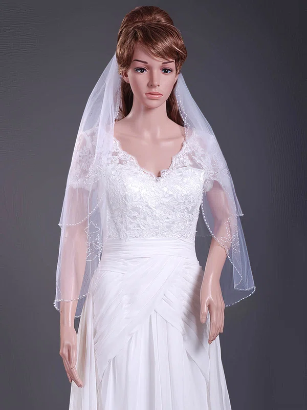 Two-tier Elbow Wedding Veils with Scalloped Edge #1430091