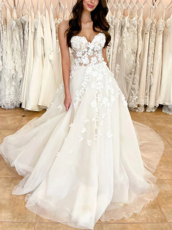 A-line Sweetheart Organza Court Train Wedding Dresses With Beading #Milly00024706