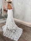 Trumpet/Mermaid V-neck Lace Sweep Train Wedding Dresses With Appliques Lace #Milly00024710