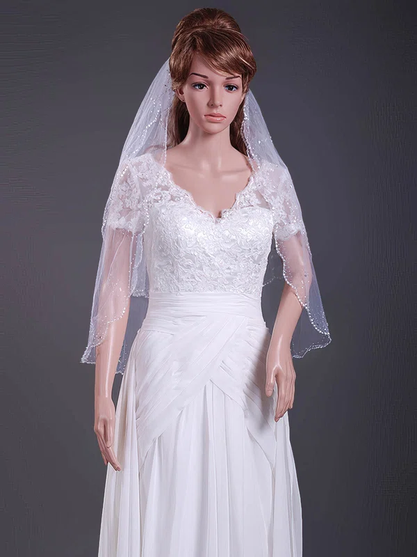 Beautiful Two-tier Tulle Elbow Wedding Veils with Pencil Edge #1430099