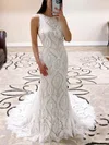 Trumpet/Mermaid Scoop Neck Lace Sweep Train Wedding Dresses #Milly00024732