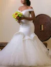Trumpet/Mermaid Off-the-shoulder Satin Tulle Sweep Train Wedding Dresses With Beading #Milly00024783
