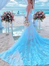 Trumpet/Mermaid V-neck Tulle Court Train Wedding Dresses With Appliques Lace #Milly00024814