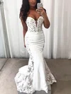 Trumpet/Mermaid V-neck Stretch Crepe Sweep Train Wedding Dresses With Beading #Milly00024846